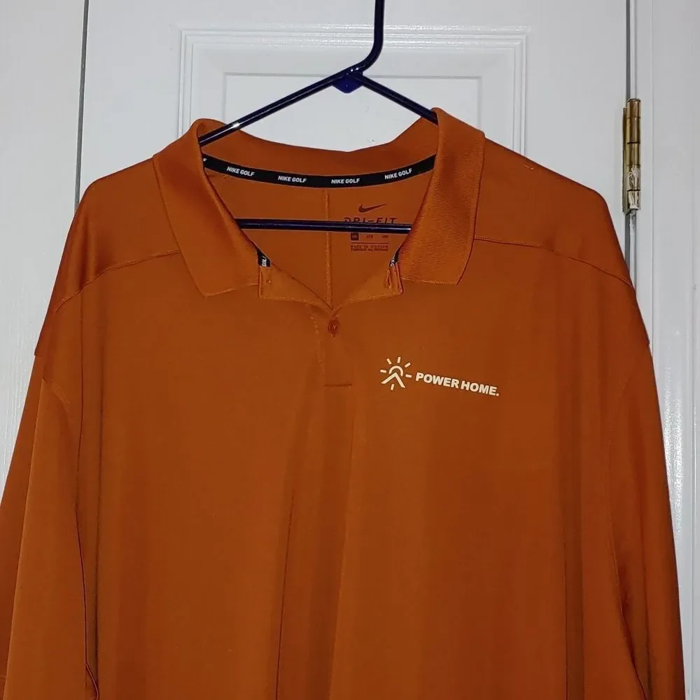 Nike Golf dri-fit burnt orange polo with logo of Power House